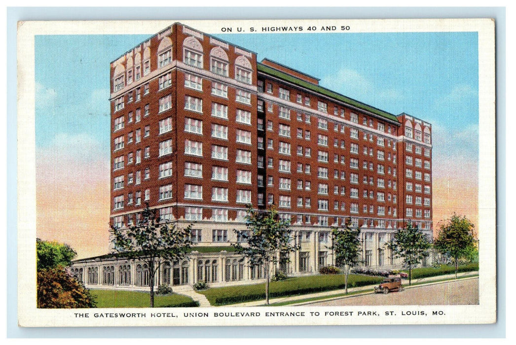 1940 Gatesworth Hotel, Union Boulevard St. Louis Missouri MO Cancel Postcard