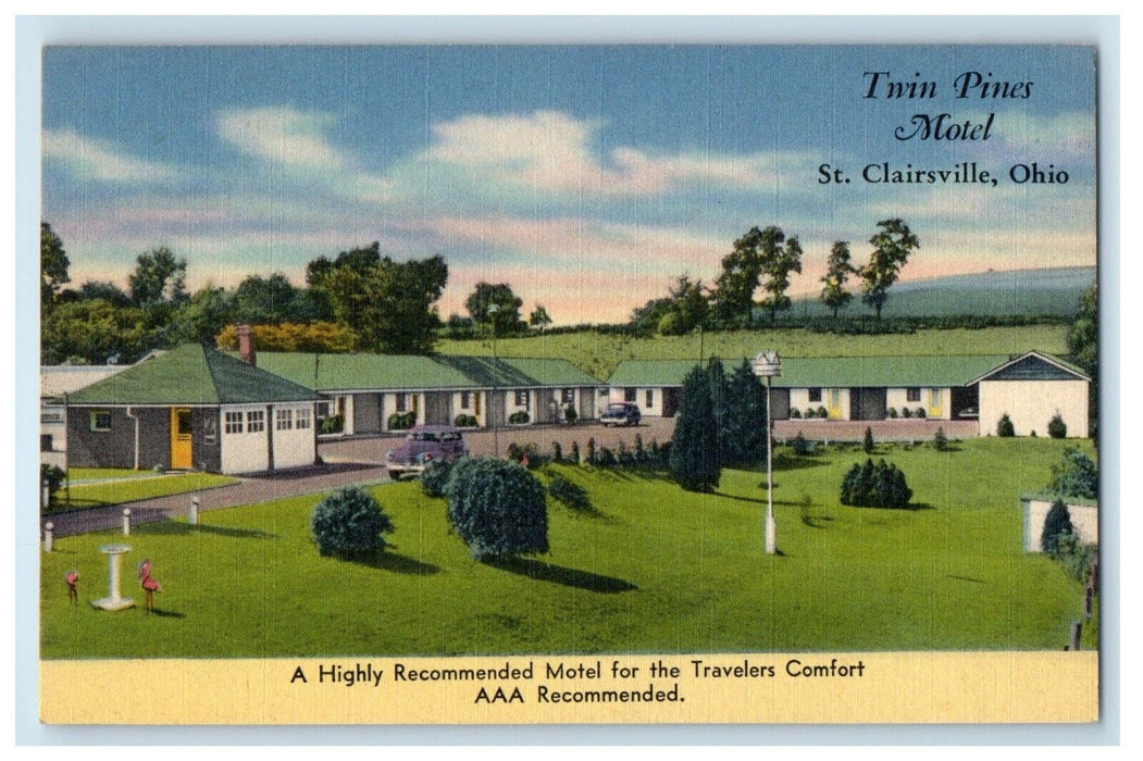 c1950's View Of Twin Pines Motel Cars St. Clairsville Ohio OH Vintage Postcard