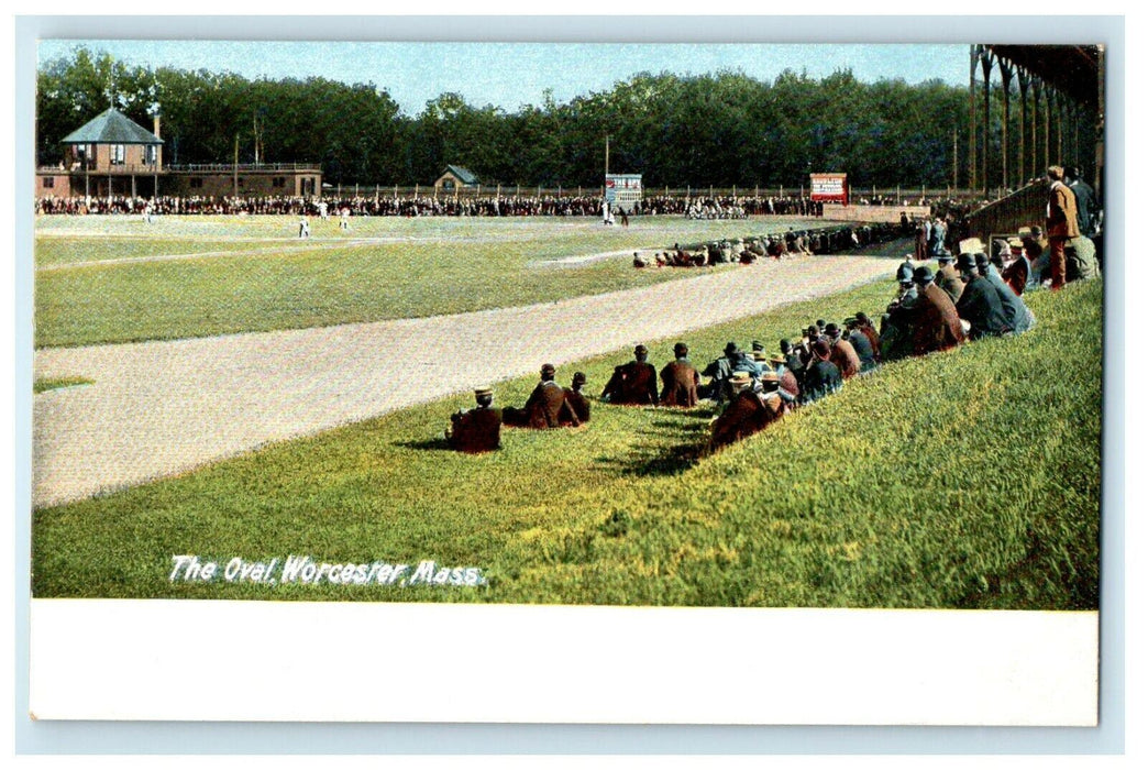 1905 Crowds Sitting at The Oval Worcester, Massachusetts MA Antique Postcard