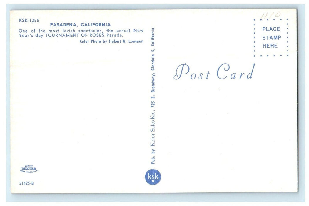Greetings From Pasadena California CA Tournament Of Roses Floats View Postcard