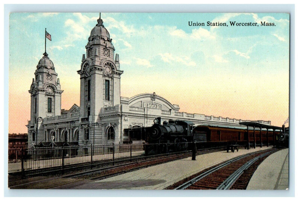 1912 Union Station, Worcester, Massachusetts MA Antique Unposted Postcard