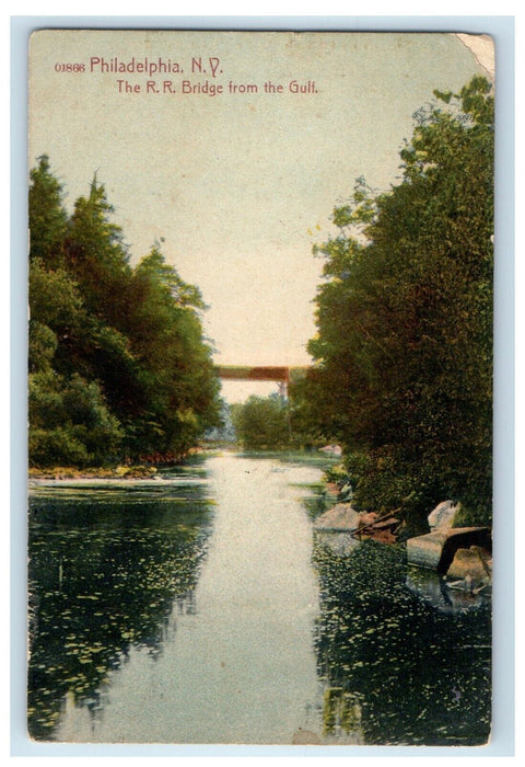 1908 Philadelphia NY, The R.R. Railroad Bridge From The Gulf Antique Postcard