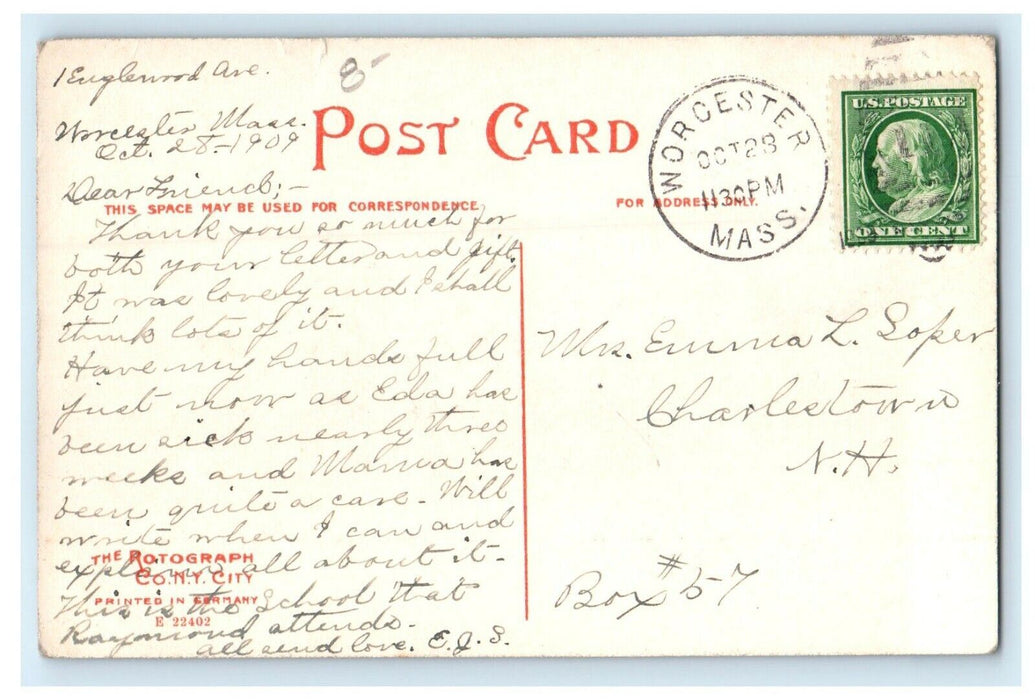 1909 South High School, Worcester, Massachusetts MA Antique Posted Postcard