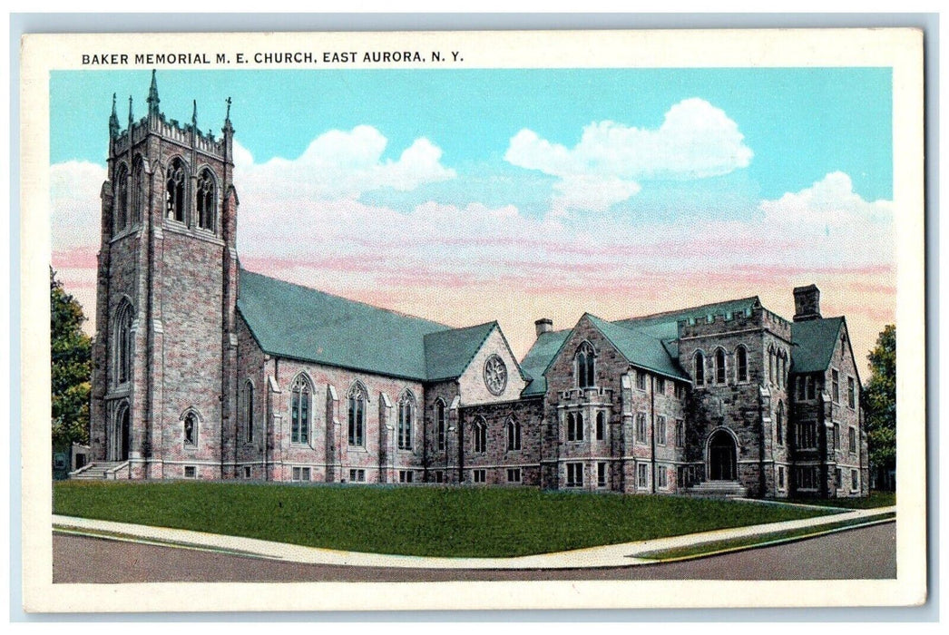 c1930's Baker Memorial M. E. Church Street View East Aurora New York NY Postcard