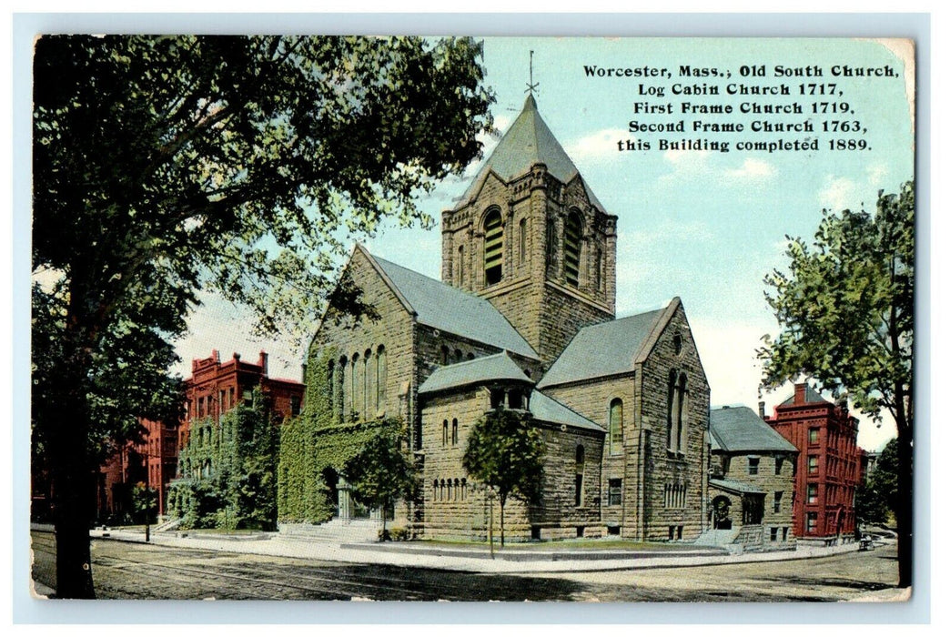 1912 Old South Church View, Worcester Massachusetts MA Antique Posted Postcard
