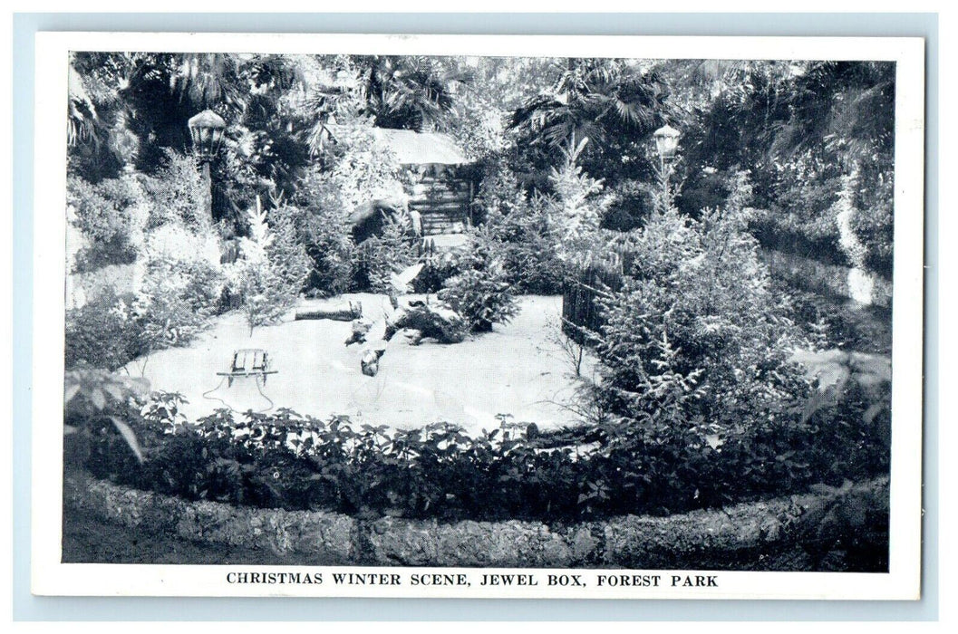 c1940's Christmas Winter Scene Jewel Box Forest Park Saint Louis MO Postcard