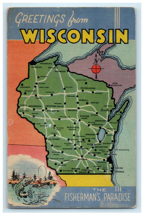 1950 The Fisherman's Paradise, Greetings from Wisconsin WI Postcard