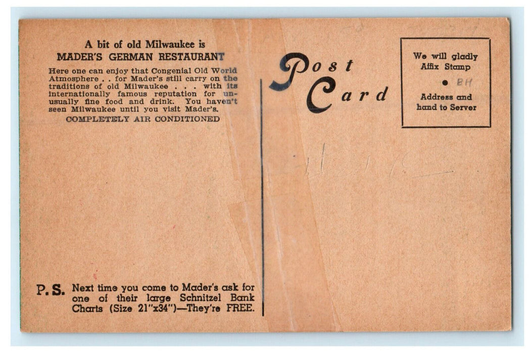 c1940s Mader's German Restaurant Milwaukee Wisconsin WI Postcard