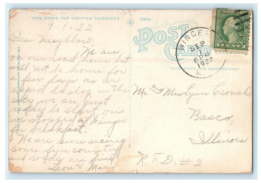 1922 Greetings from Hallock Minnesota MN, Winger MN Posted Postcard