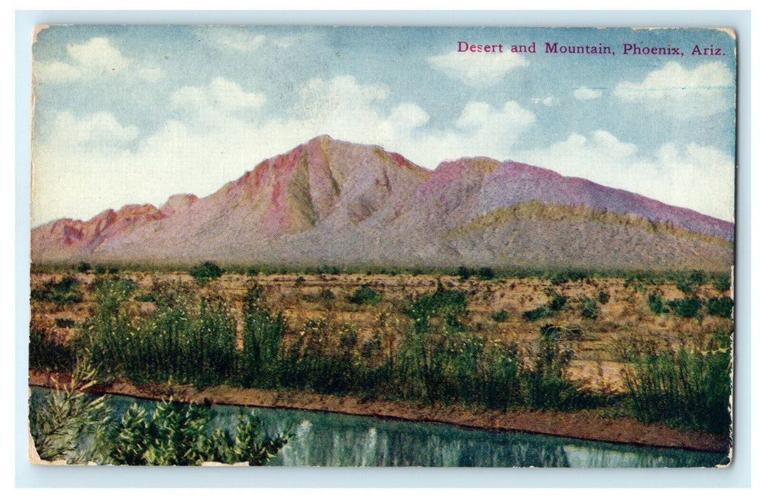 Desert and Mountains Phoenix Arizona River 1910ca Vintage Antique Postcard