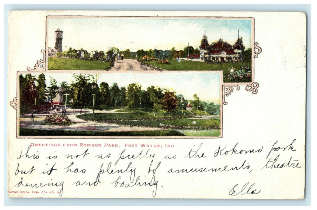 1906 Greetings From Robison Park Fort Wayne Indiana IN Glitter Posted Postcard