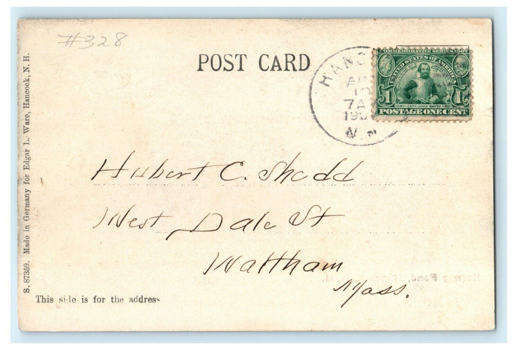 1907 Norway Pond Hancock New Hampshire NH Hedgehog Sketch Postcard