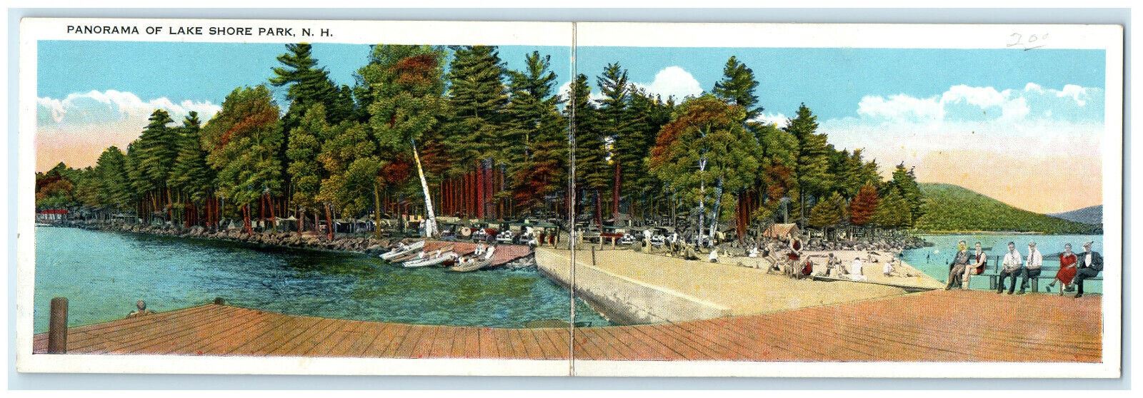 c1920s Panorama of Lake Shore Park New Hampshire Unposted Postcard
