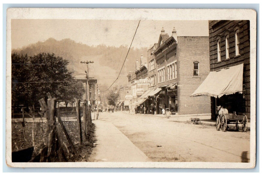 1922 Main Street Hardware Drug Store Horse & Buggy Child RPPC Photo Postcard