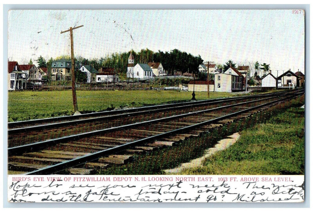 1907 Bird's Eye View of Fitzwilliam Depot New Hampshire NH Posted Postcard