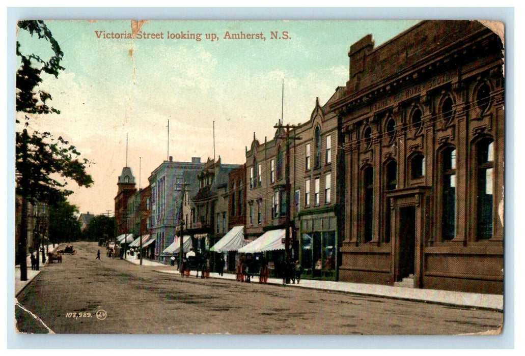 1909 Victoria Street Looking Up Amherst Nova Scotia Canada Antique Postcard