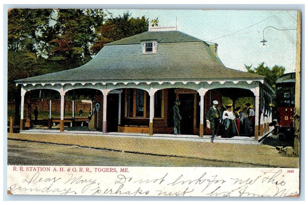 1906 Railroad Station A.H. & G.R.R. Togers Maine ME Antique Postcard