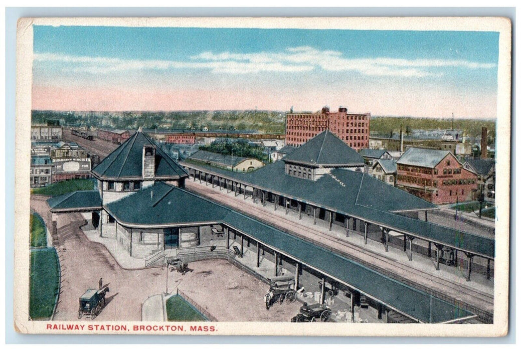 c1920's Horse Car, Railway Station Brockton Massachusetts MA Unposted Postcard