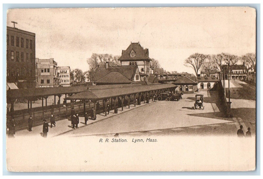 c1910 Horse Carriage Waiting Area, Railroad Station, Lynn MA Posted Postcard