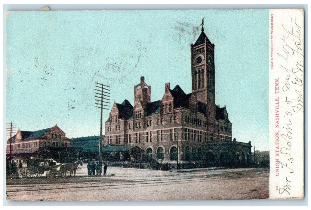 1905 Horse Carriage, Union Station, Nashville Tennessee TN Posted Postcard