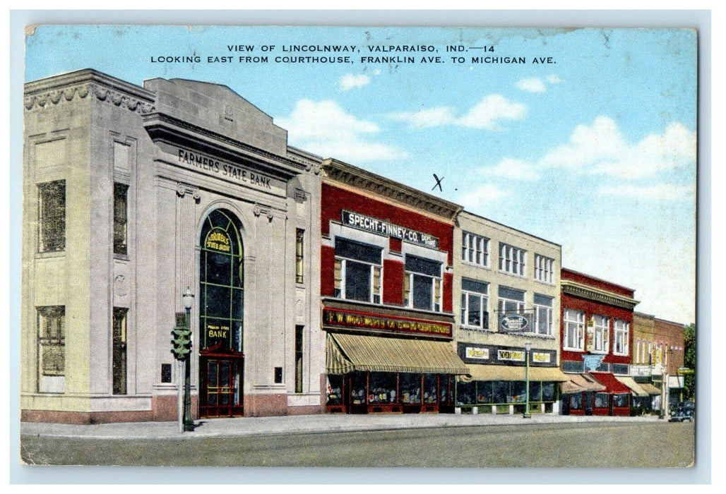 1949 View Of Lincolnway Farmers State Bank Valparaiso Indian IN Vintage Postcard