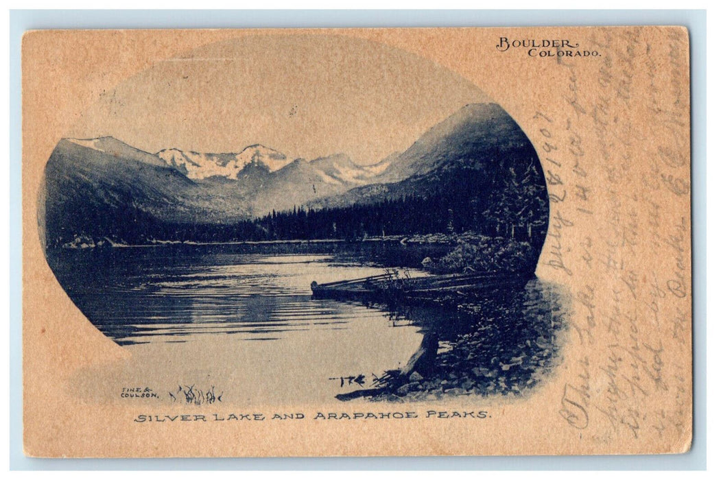 1907 Silver Lake and Arapahoe Peaks Boulder Colorado CO Posted RPO Postcard