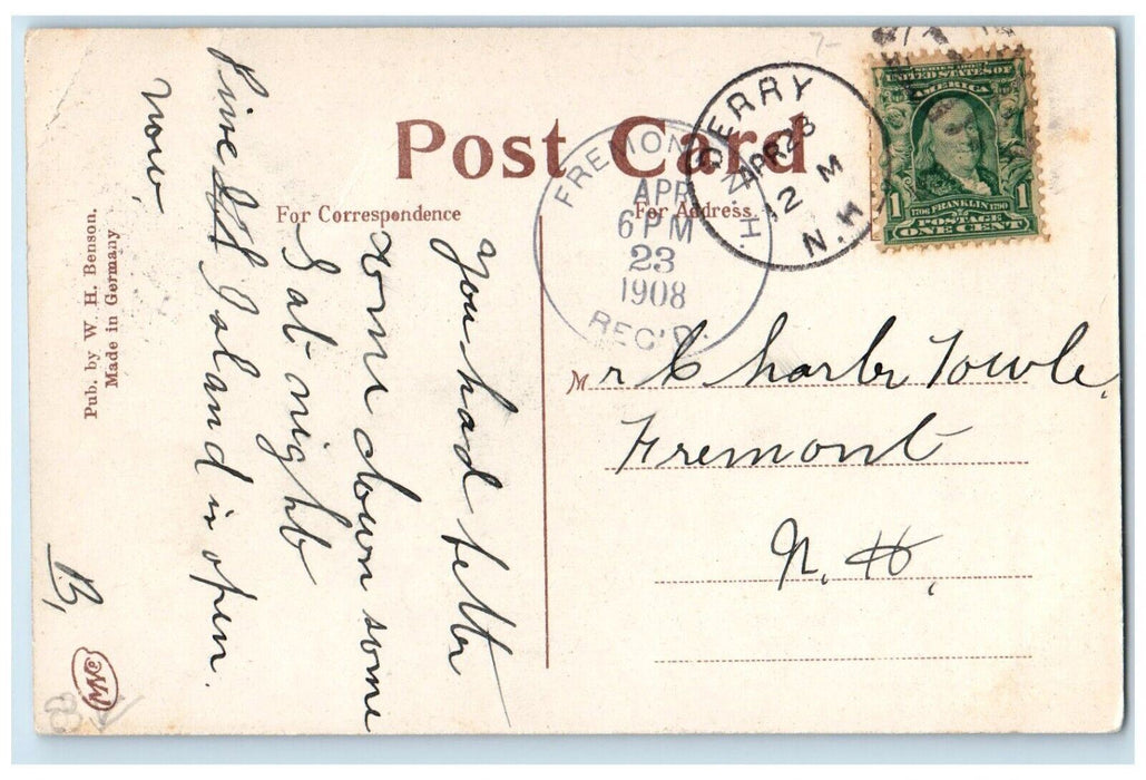 1908 Railroad Signage, New Railroad Station Derry NH Fremont NH Postcard