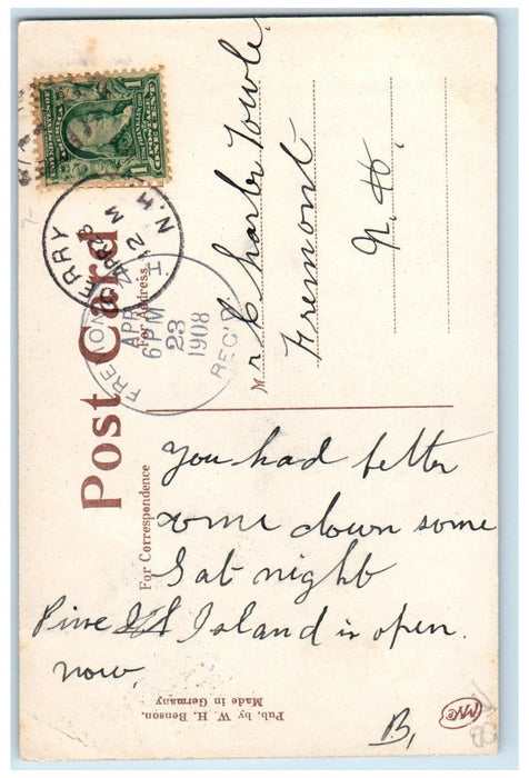 1908 Railroad Signage, New Railroad Station Derry NH Fremont NH Postcard