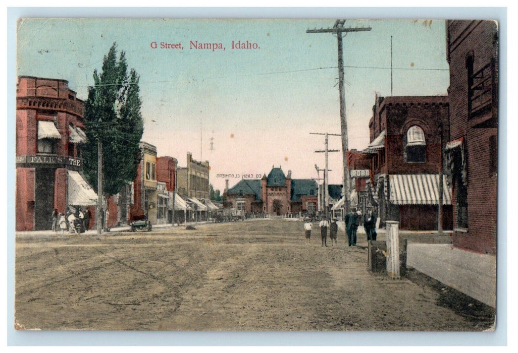 1908 A View Of G Street Stores Front Road Nampa Idaho ID Posted Antique Postcard