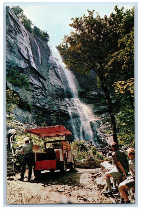 c1960's Hickory Nut Falls and Jeep on Forest Jeep-Trail Western NC Postcard