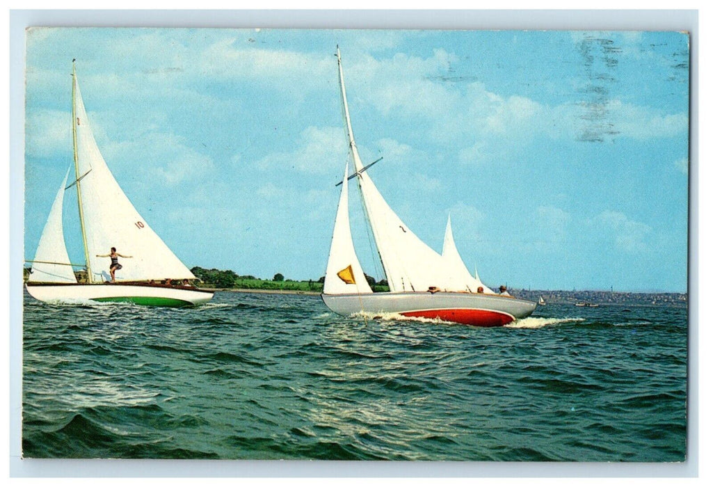 c1950s Sailboats, In The Heart of Ohio's Lake Erie Vacationland OH Postcard