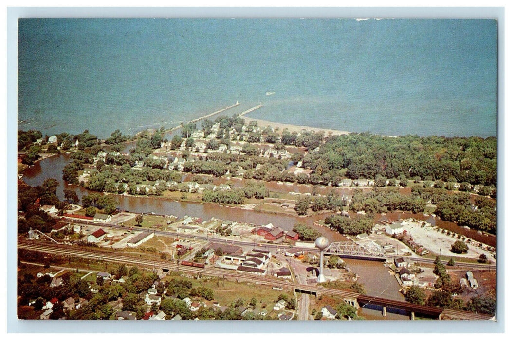 1963 Air View of Vermilion Ohio Showing the Vermilion River OH Postcard