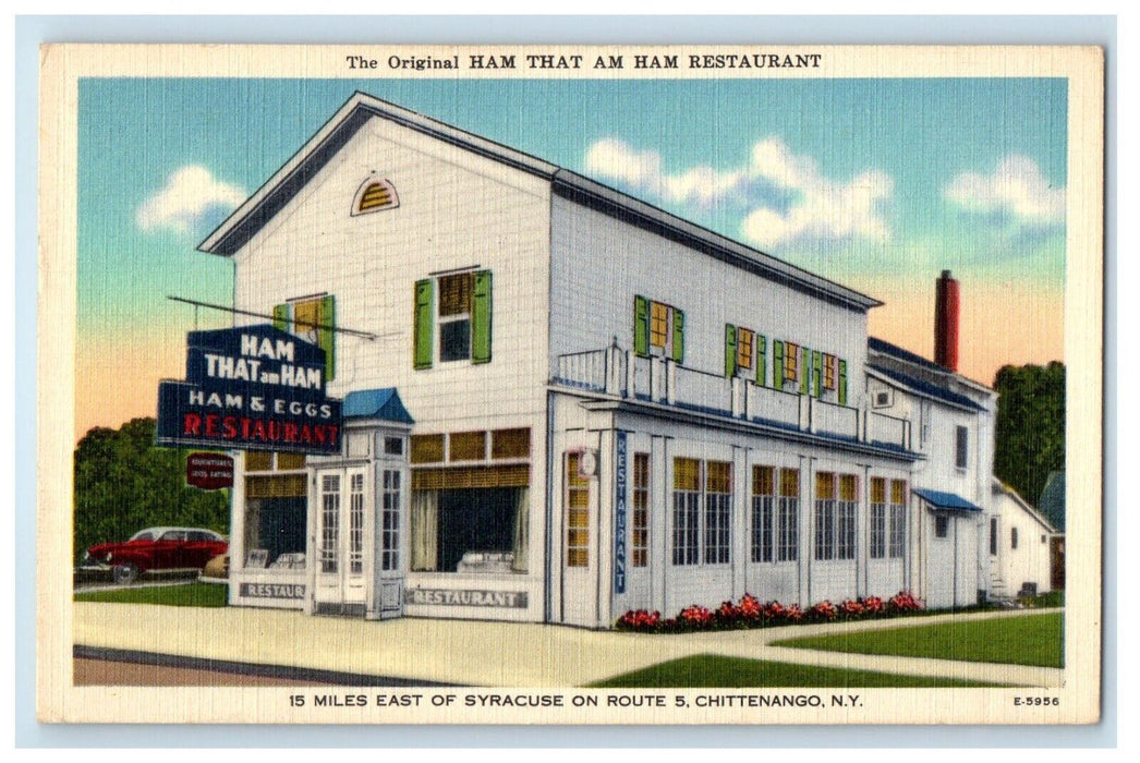 1954 The Original Ham That Am Ham Restaurant Chittenango NY Postcard