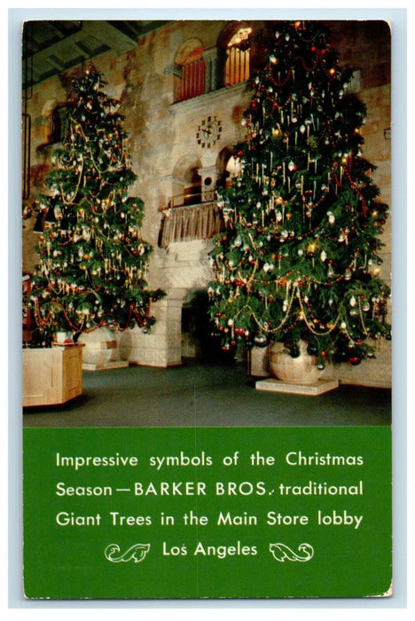 Los Angeles CA, Giant Christmas Tree Barkers Bros In The Main Lobby Postcard