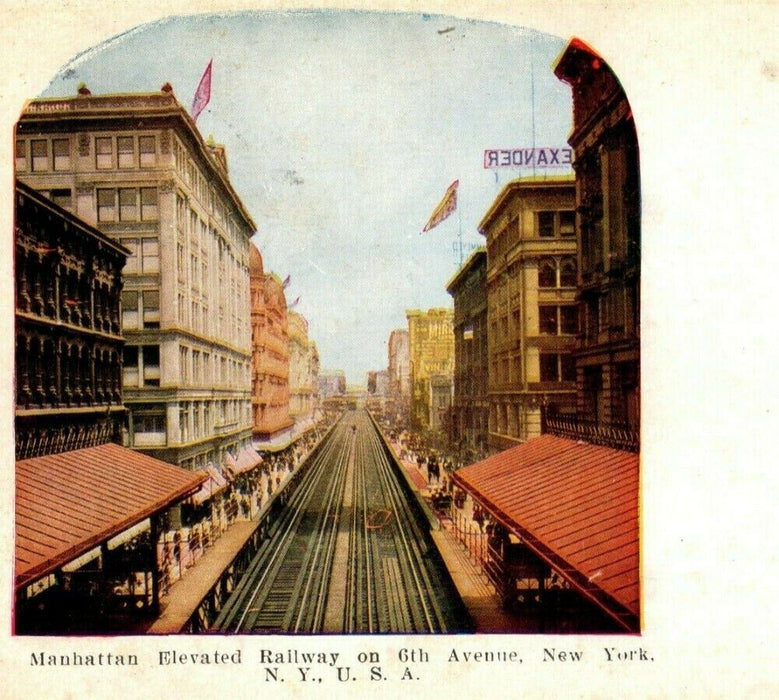 Manhattan Elevated Railway 6th Ave. New York Columbia City Indiana 1909 Postcard