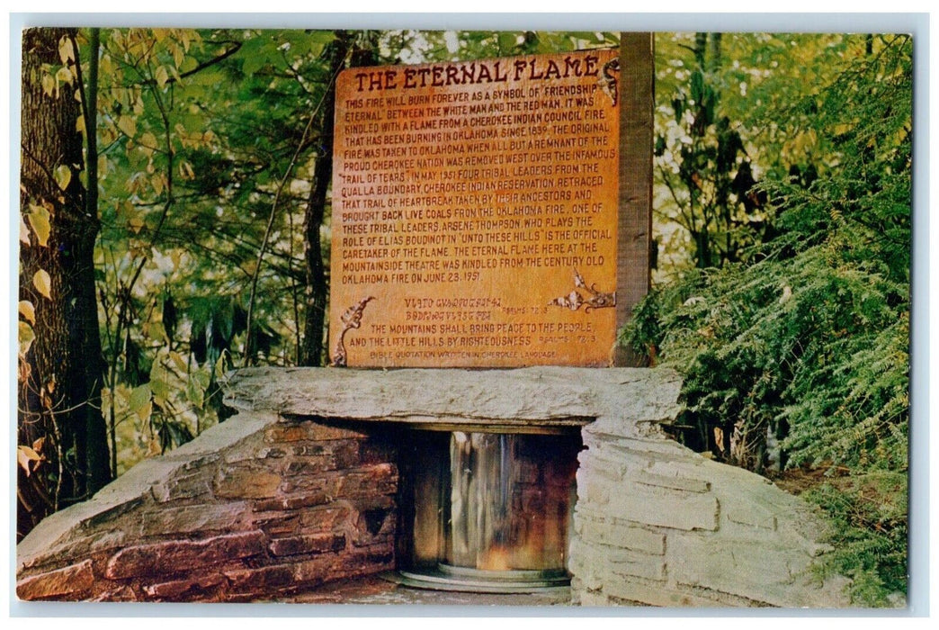 c1950's Eternal Flame at Oconaluftee Indian Village, Cherokee NC Postcard