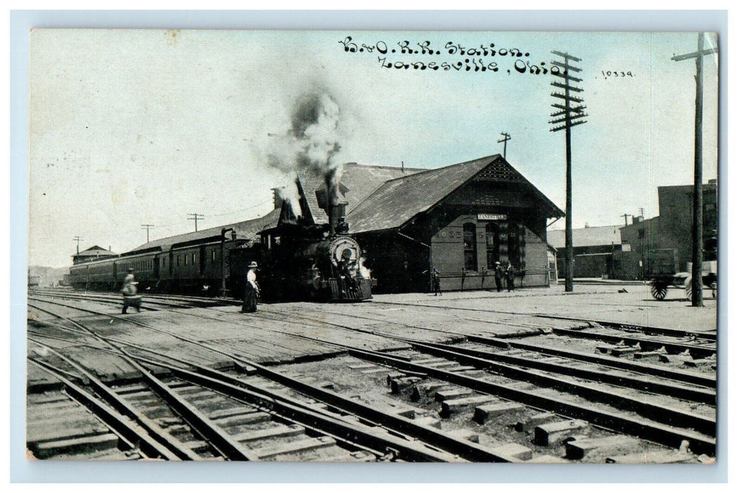 1910 B & O R. R. Railroad Train Station Zanesville Ohio OH Antique Postcard