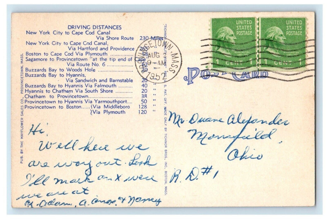 1952 View of Bays, Cape Cod Auto Map Bridgetown Massachusetts MA Postcard