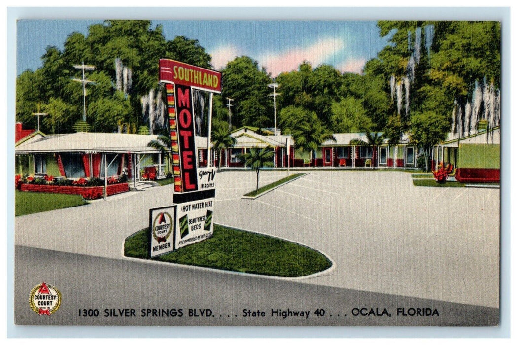 c1940s Southland Motel Silver Springs BLVD. State Highway 40 Ocala FL Postcard