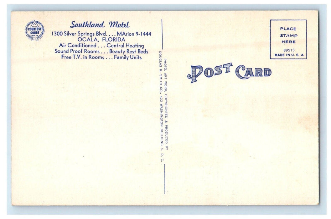c1940s Southland Motel Silver Springs BLVD. State Highway 40 Ocala FL Postcard