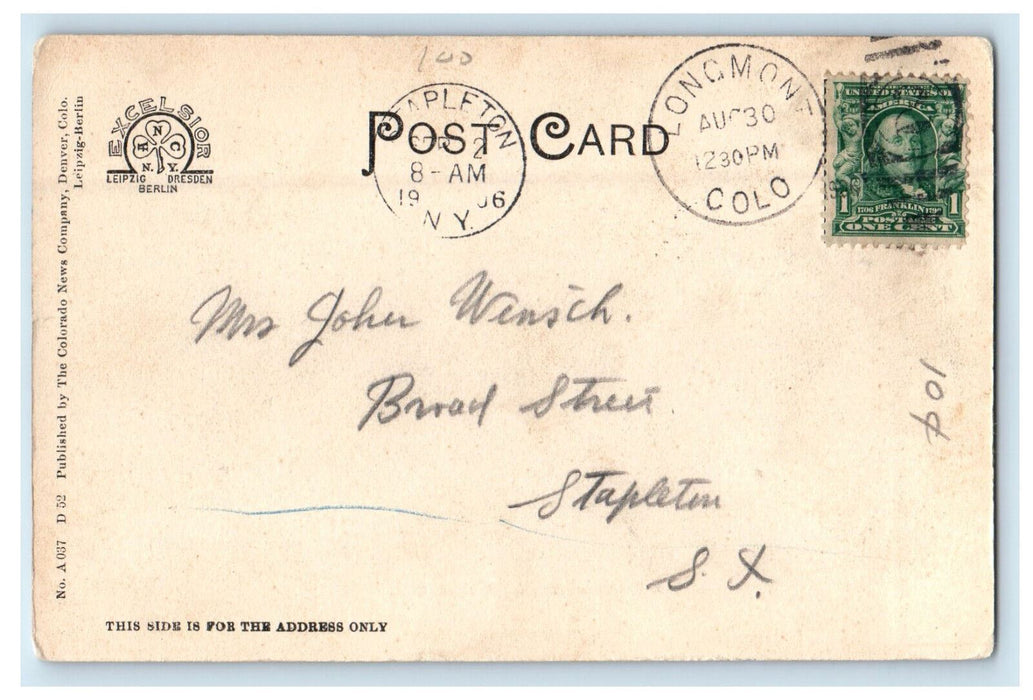 1906 A Residence Street, Boulder Colorado CO Longmont CO Antique Postcard