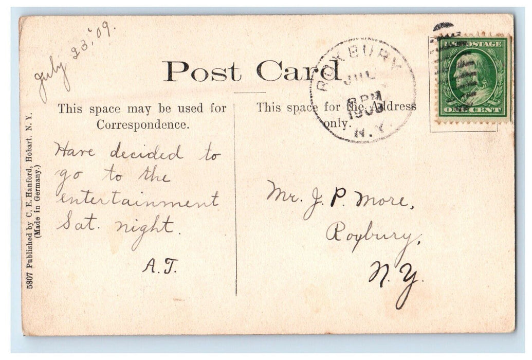 1909 Maple Avenue Hobart New York NY Roxbury NY CE Hanford Postcard