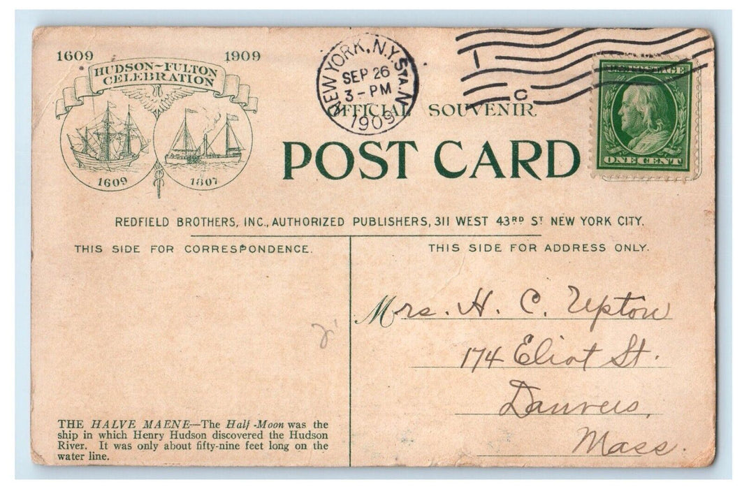 1909 Float The Half Moon Hudson Fulton Celebration Commission NY Posted Postcard