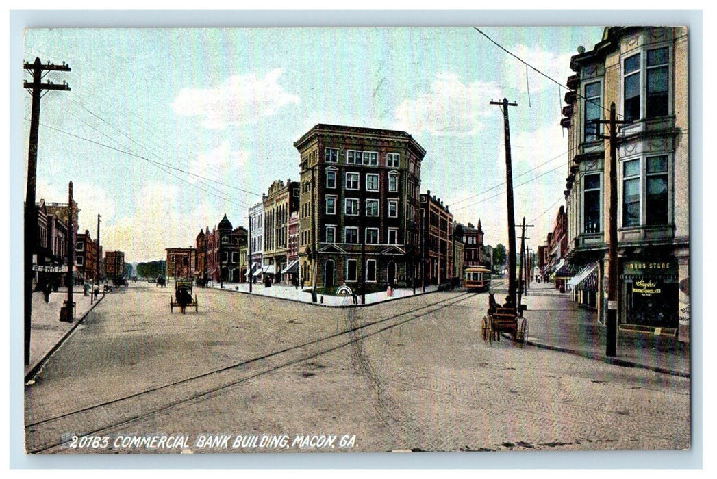 c1910 Horse Carriage Commercial Bank Building Macon Georgia GA Postcard