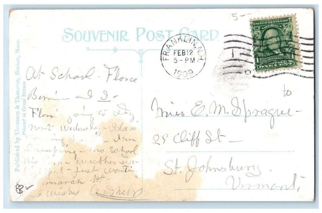 1909 Four Little Boys and Man F and T Depot Franklin New Hampshire NH Postcard