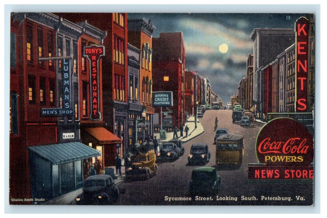 c1940's Sycamore Street Looking South Coca Cola Petersburg Virginia VA Postcard