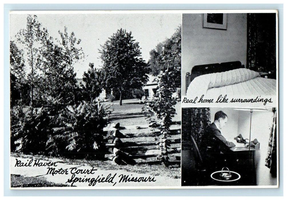 c1940's Rail Haven Motor Court Rail Fence Springfield Missouri MO Postcard