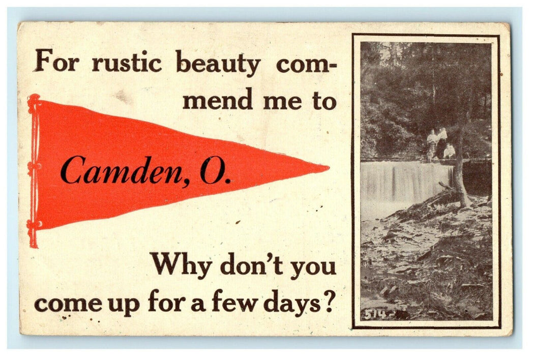 1912 Camden Ohio Pennant Rustic Beauty Commend Posted Postcard