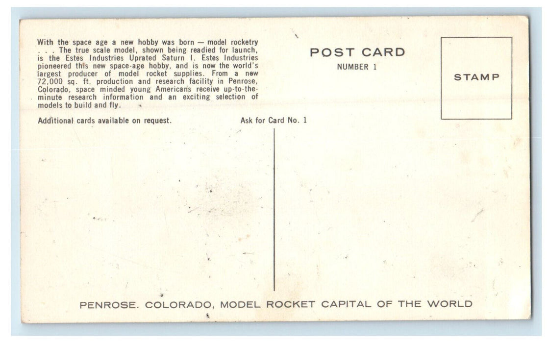 c1970s Model Rocketry Spage Age Hobby Estes Industries Advertising CO Postcard