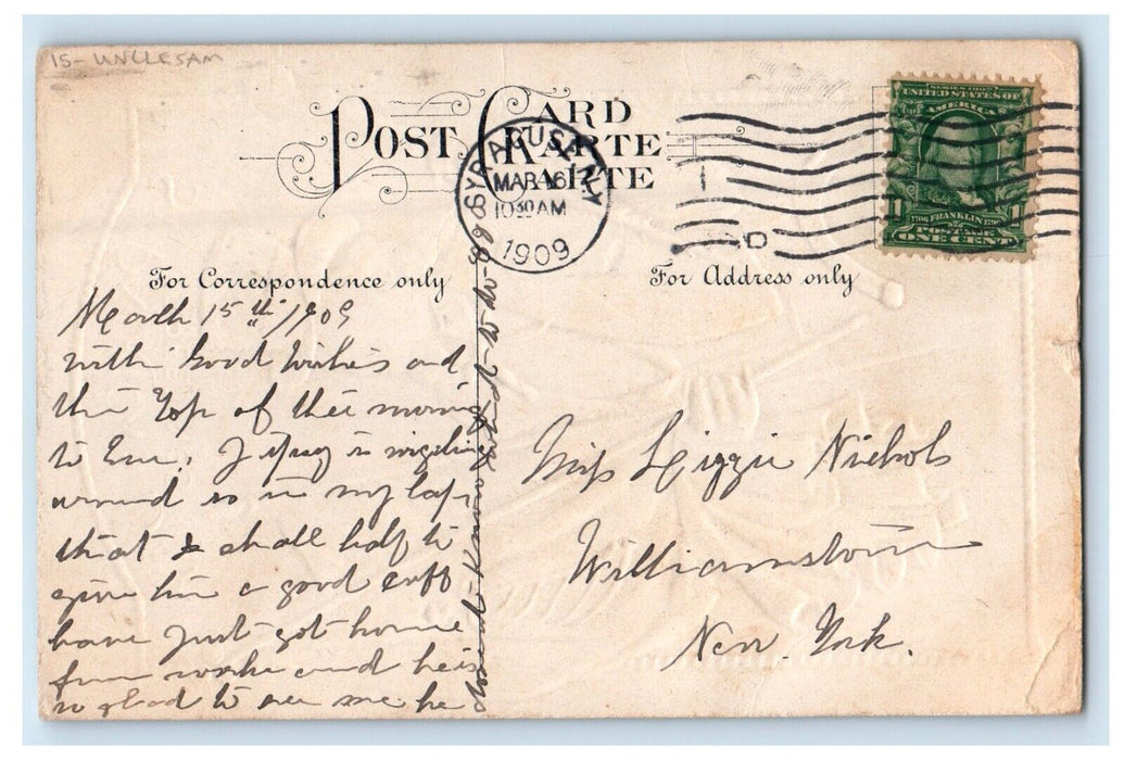 1909 Uncle Sam St. Patrick's Day Greetings Patriotic Flags Horseshoe Postcard
